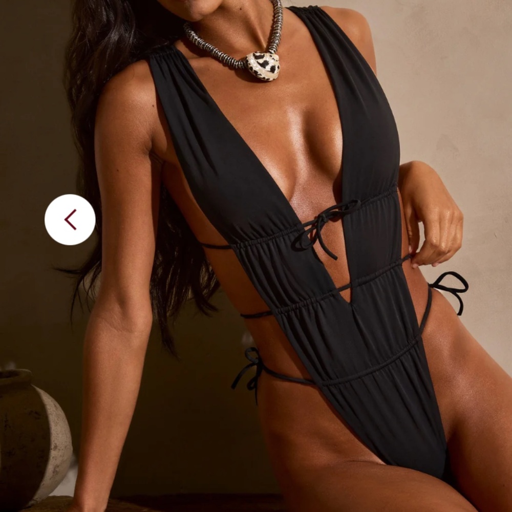 Oh Polly Syros Ruched Cut-Out Swimsuit in Black